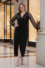 Kruvaze Yaka Payetli İçi Astarlı Elbise 