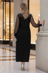 Kruvaze Yaka Payetli İçi Astarlı Elbise 