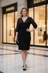 Kruvaze Yaka Payetli Yırtmaç Detaylı Elbise