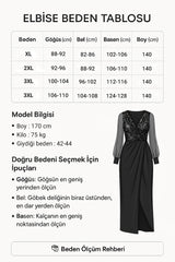 Kruvaze Yaka Payetli İçi Astarlı Elbise 